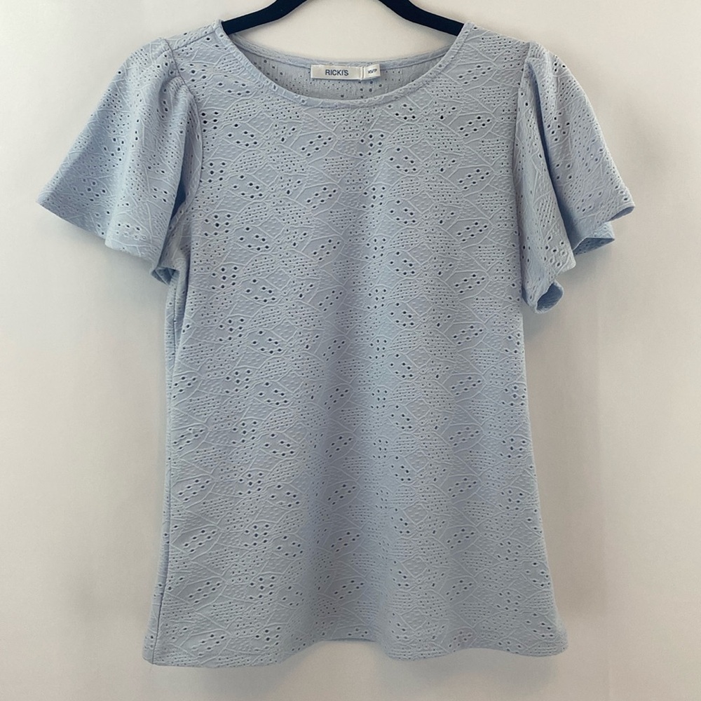 Ricki's Stretchy Butterfly Short Sleeve Top Size XS Powder Blue